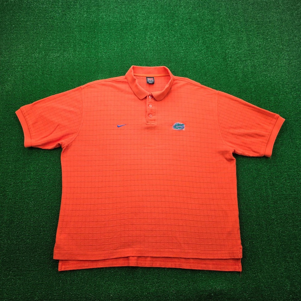 Vintage Nike Team Florida Gators Polo Shirt Mens XXL Orange Grid Texture NCAA